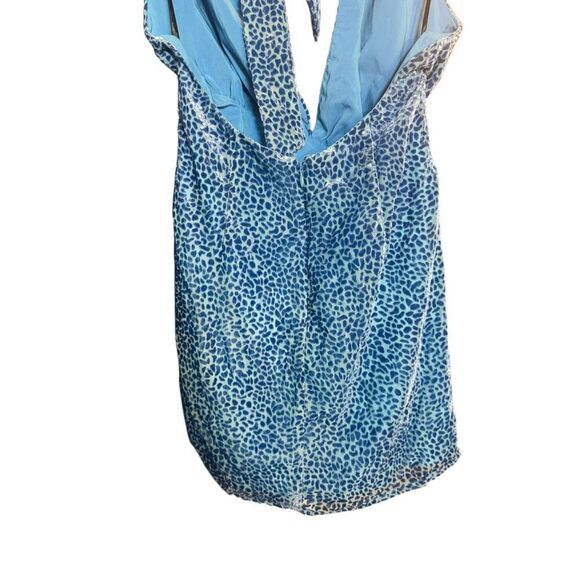 NEW NBD x Revolve Pari Mini Dress Blue Halter Flocked Animal Print Sz Small - Picture 6 of 12